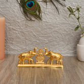 Gold Metal Plated Home Decor Idol Double Elephant with Laxmi ji Roli Chawal Storage Box Showpiece